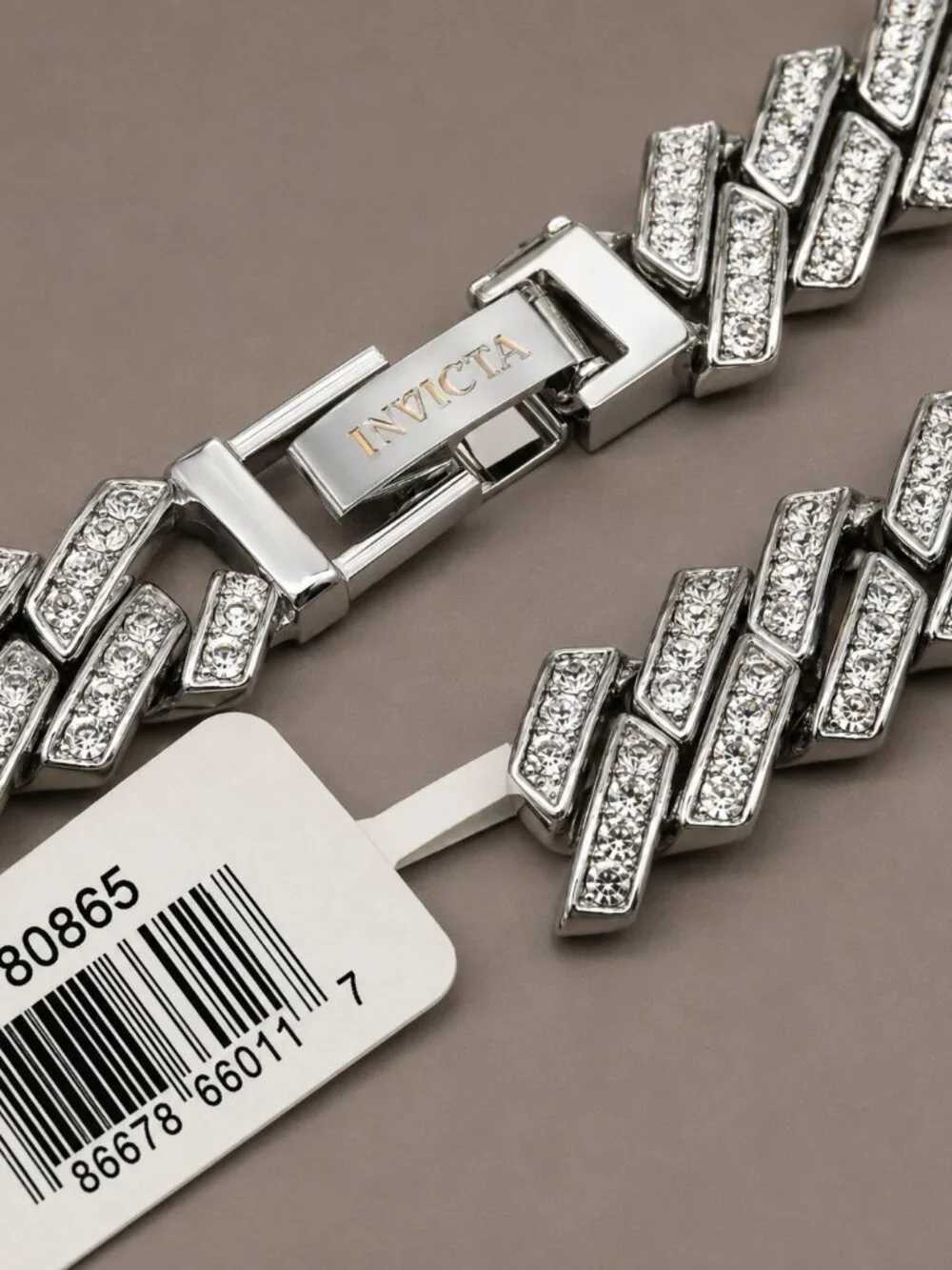 Invicta Elements 80865 Iced Out Cuban Link Necklace Silver 21.65